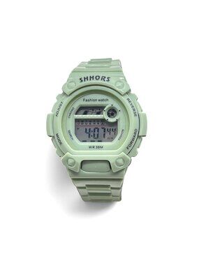 Shhors Digital Water-Resistant Retro Chunky Watch With Green Strap & Alarm 8.5"L